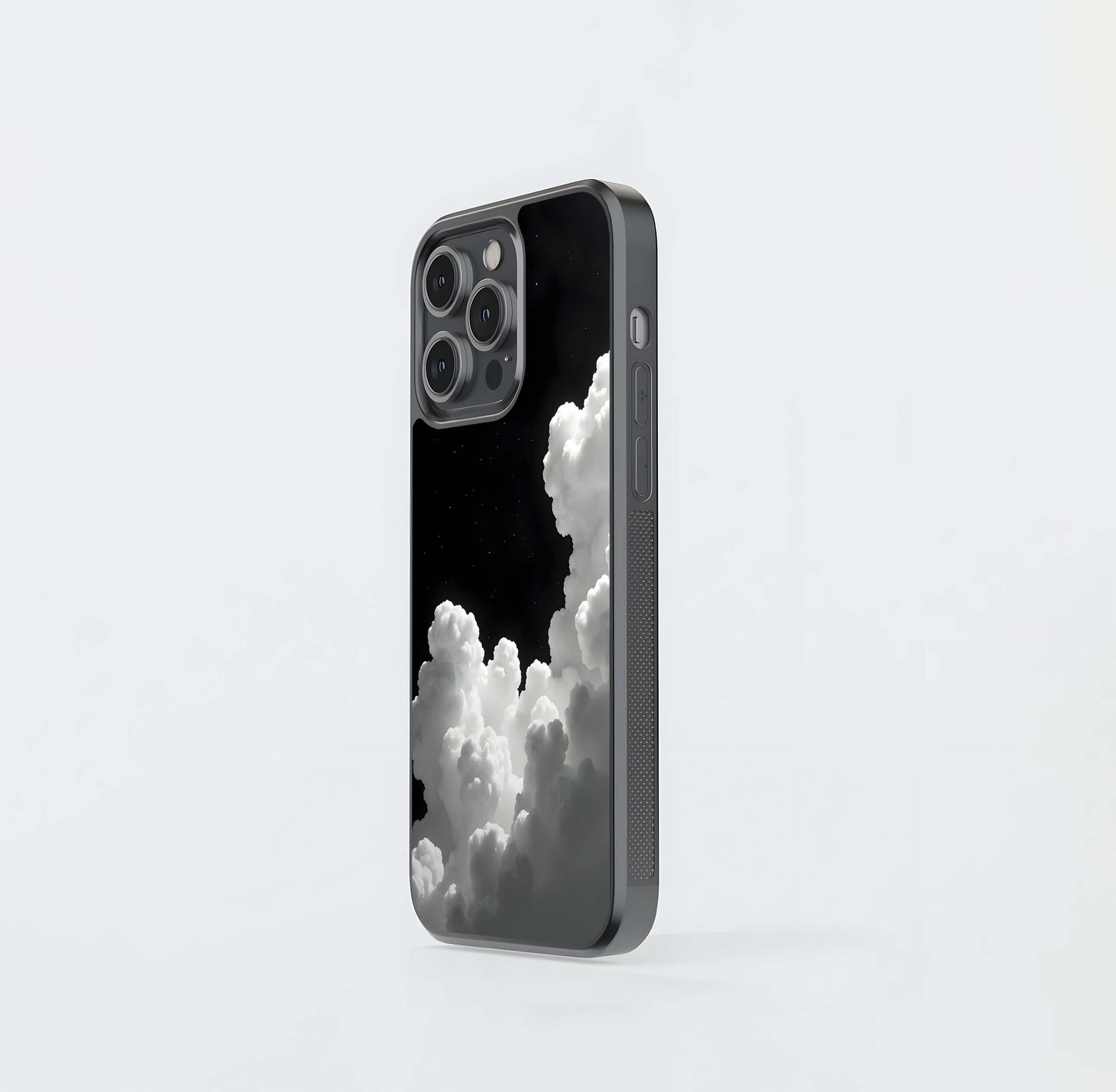 Black Background With White Cloud Glass Case