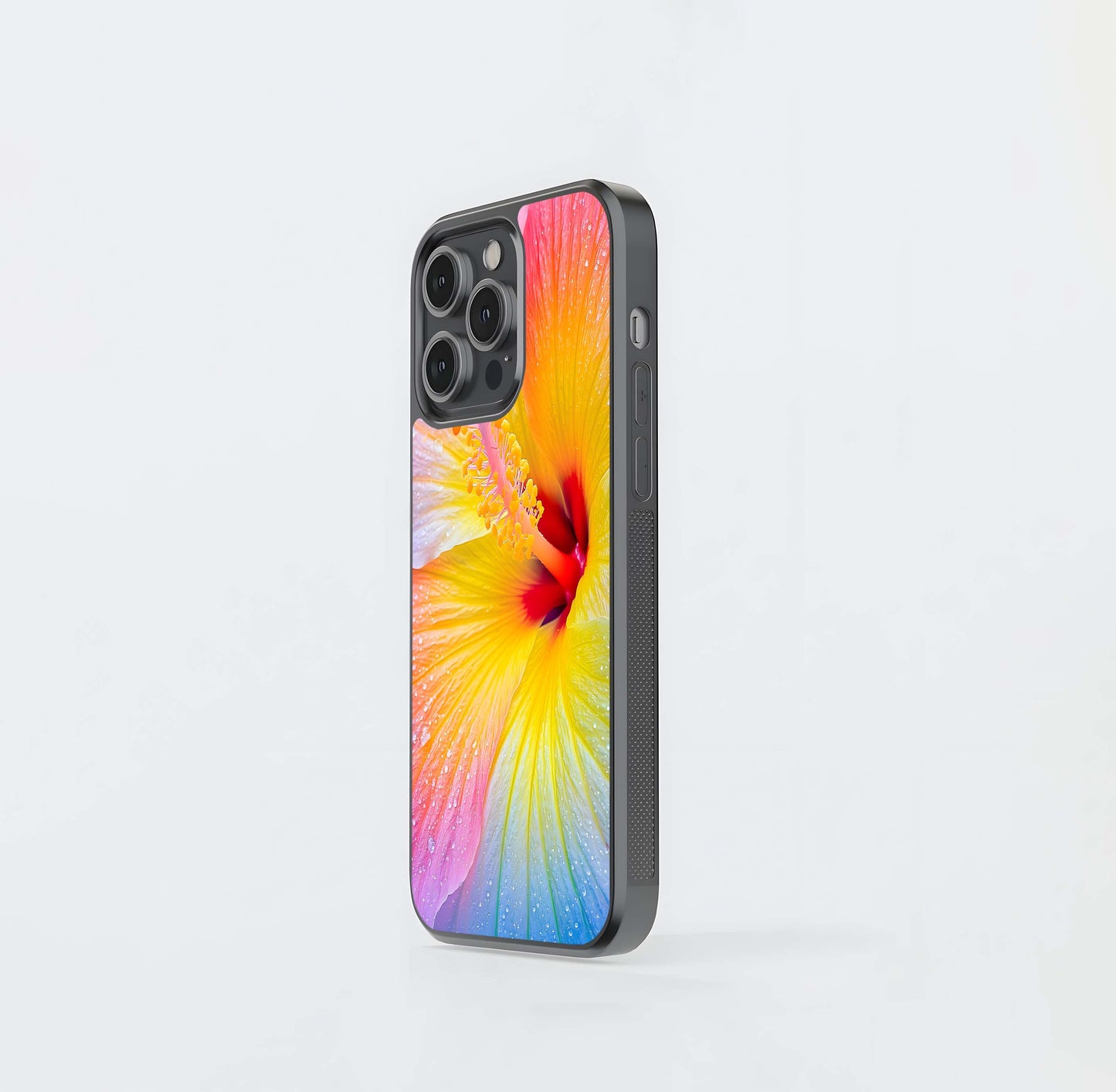 Macro Rainbow Hibiscus Flower Glass Case