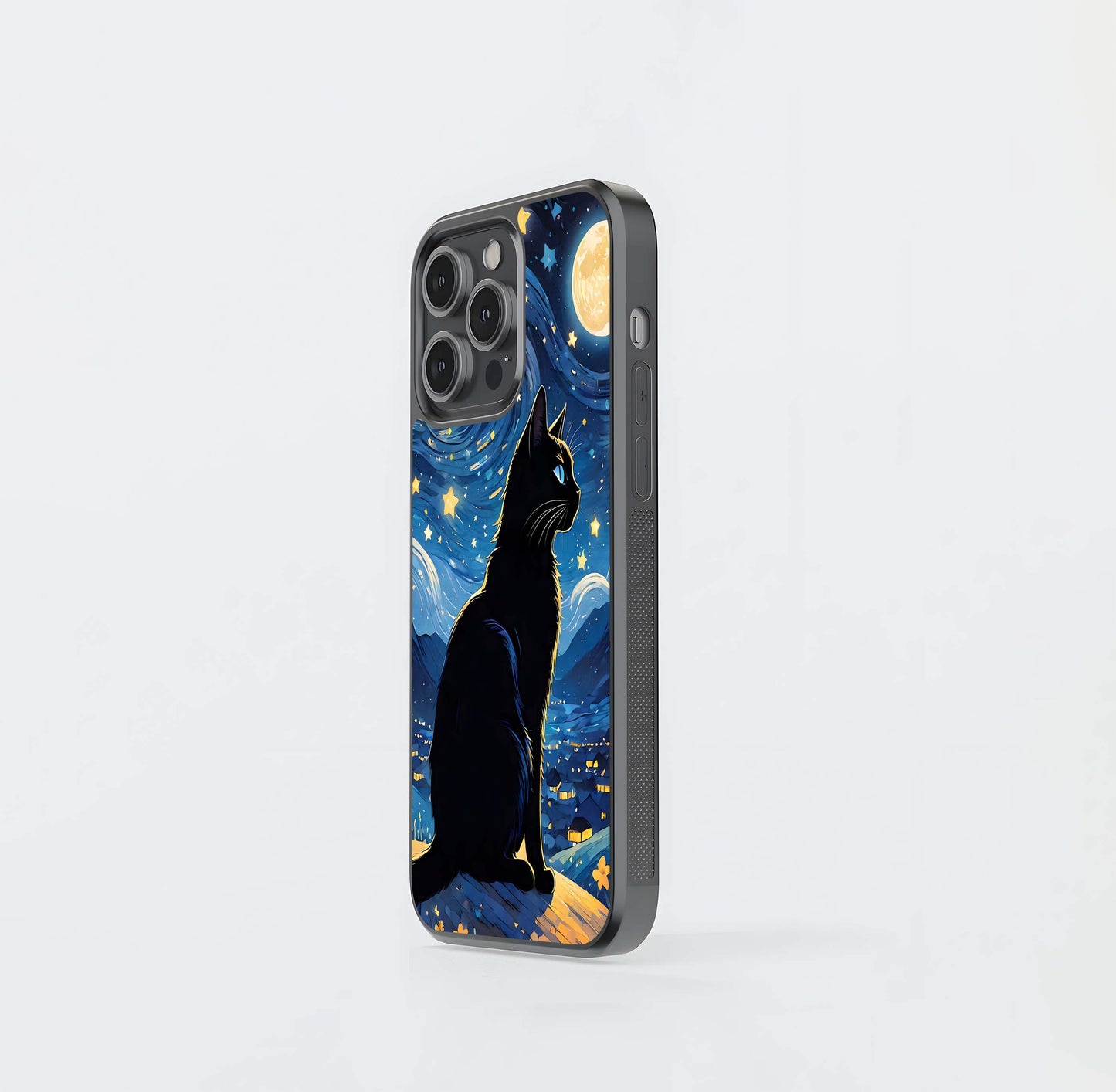 Black Cat & Starry Night Sky Glass Case