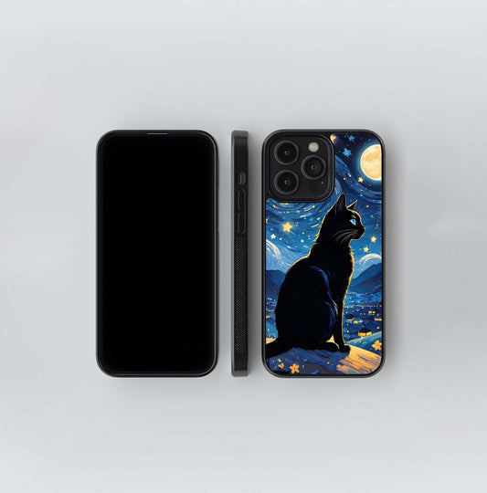 Black Cat & Starry Night Sky Glass Case