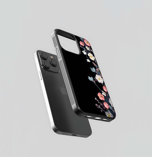 Black Elegance Floral Custom Name Glass Case