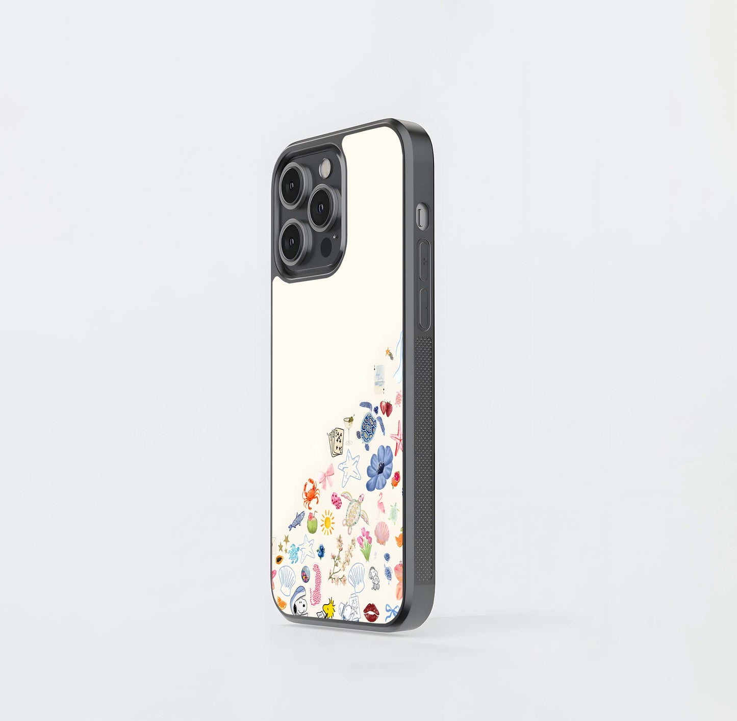 Cream with Random Stickers Glass Case