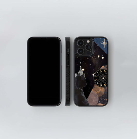 Black Cat Stars Zodiac Glass Case
