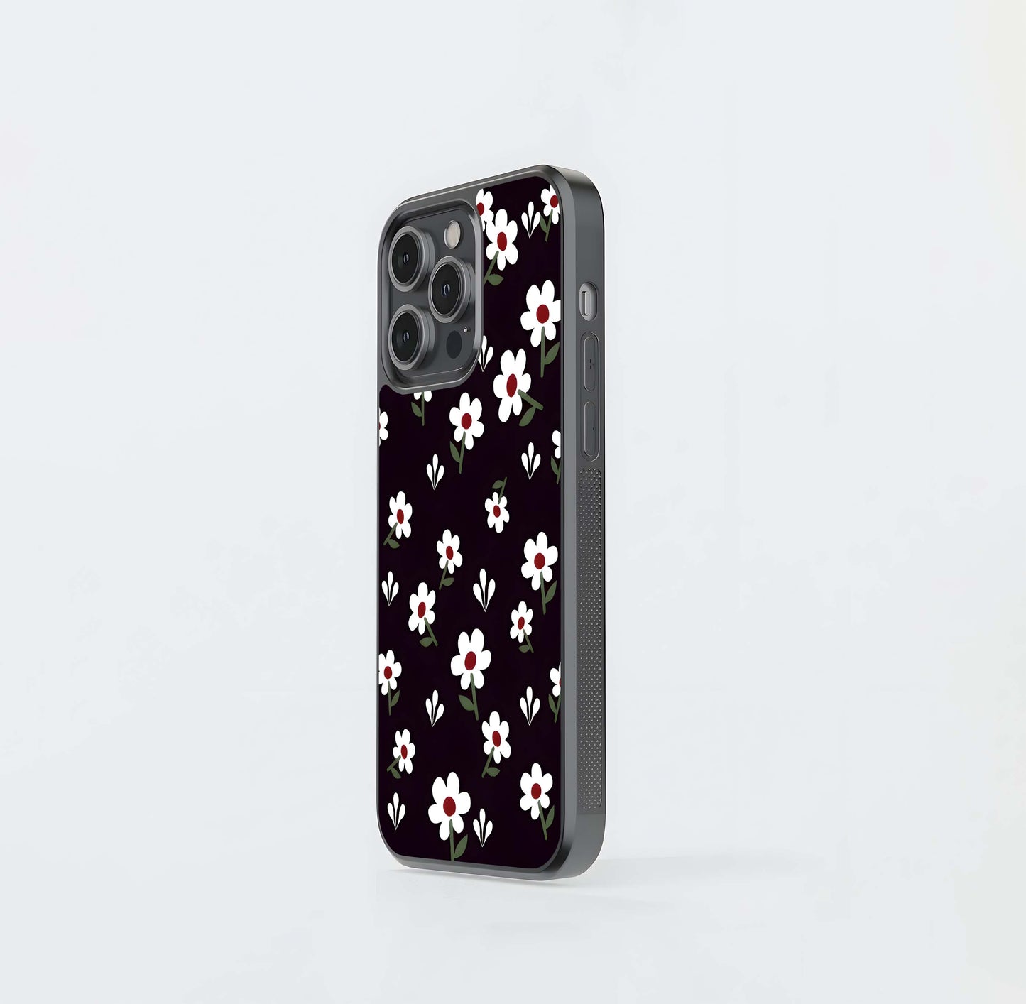 Black Prints Daisy Flower Pattern Glass Case