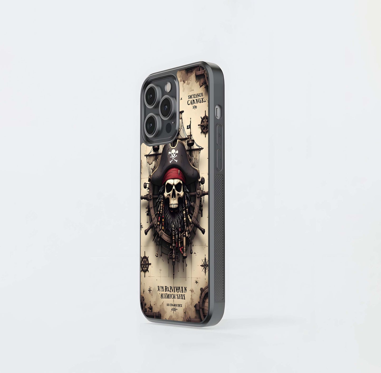 Steampunk Pirate Skull Emblem Glass Case