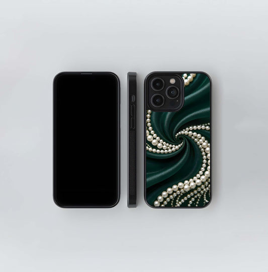 Emerald Satin & Pearls Glass Case