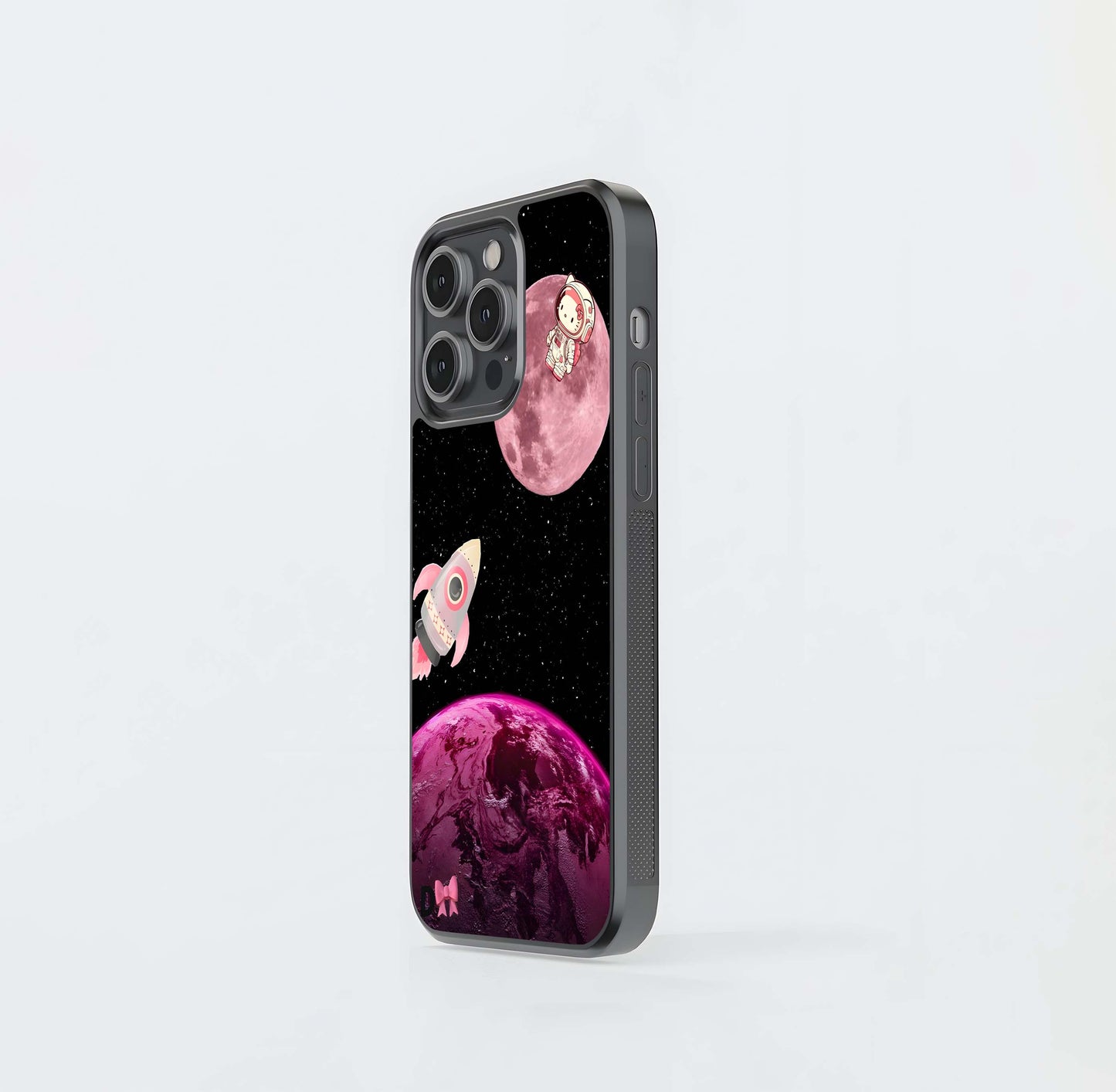 Cute Pink Planet Astronaut Glass Case