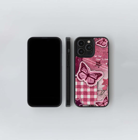 Aesthetic Butterfly Checker Glass Case