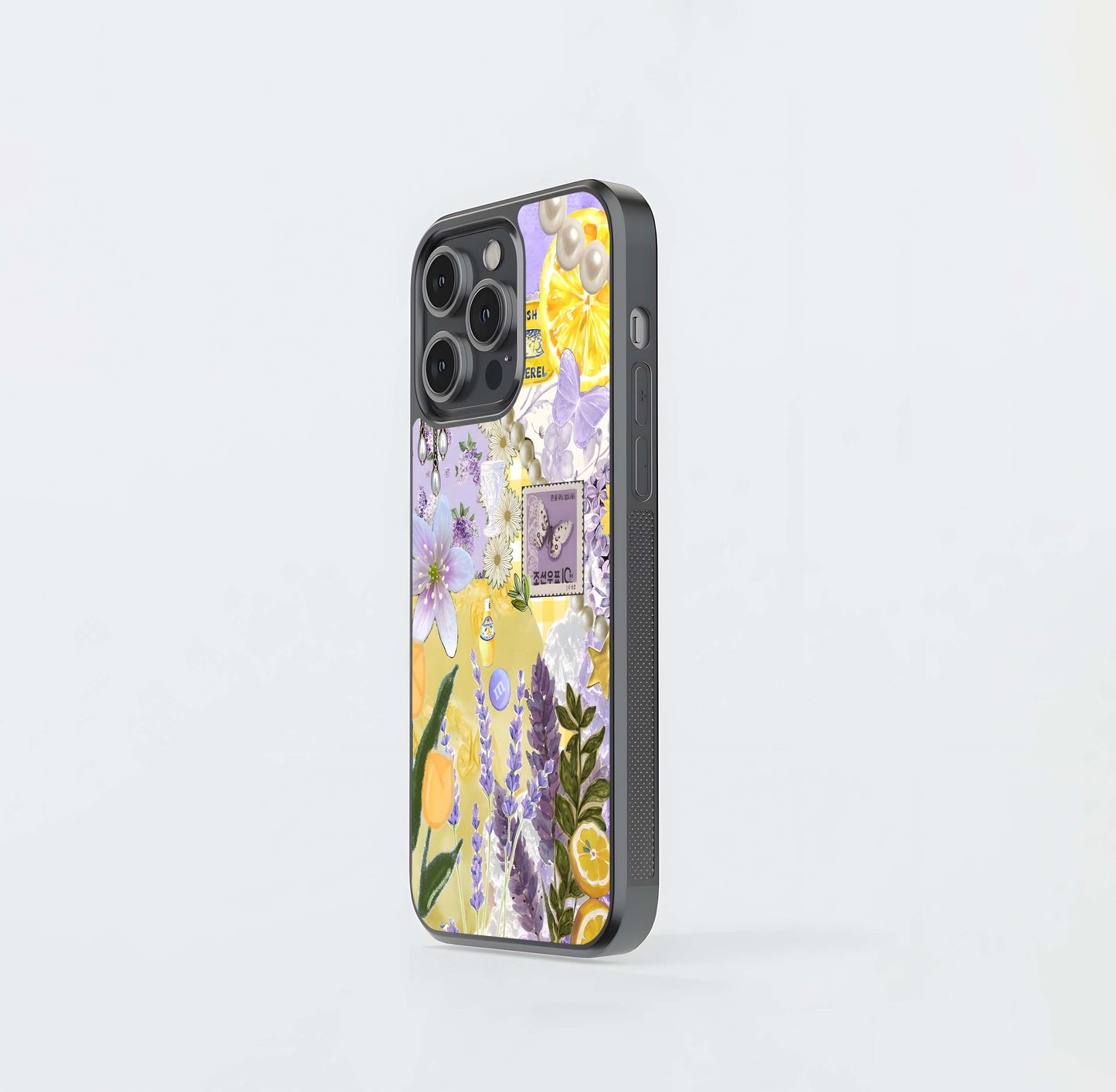 Citrus Collage with Lilac Glass Case