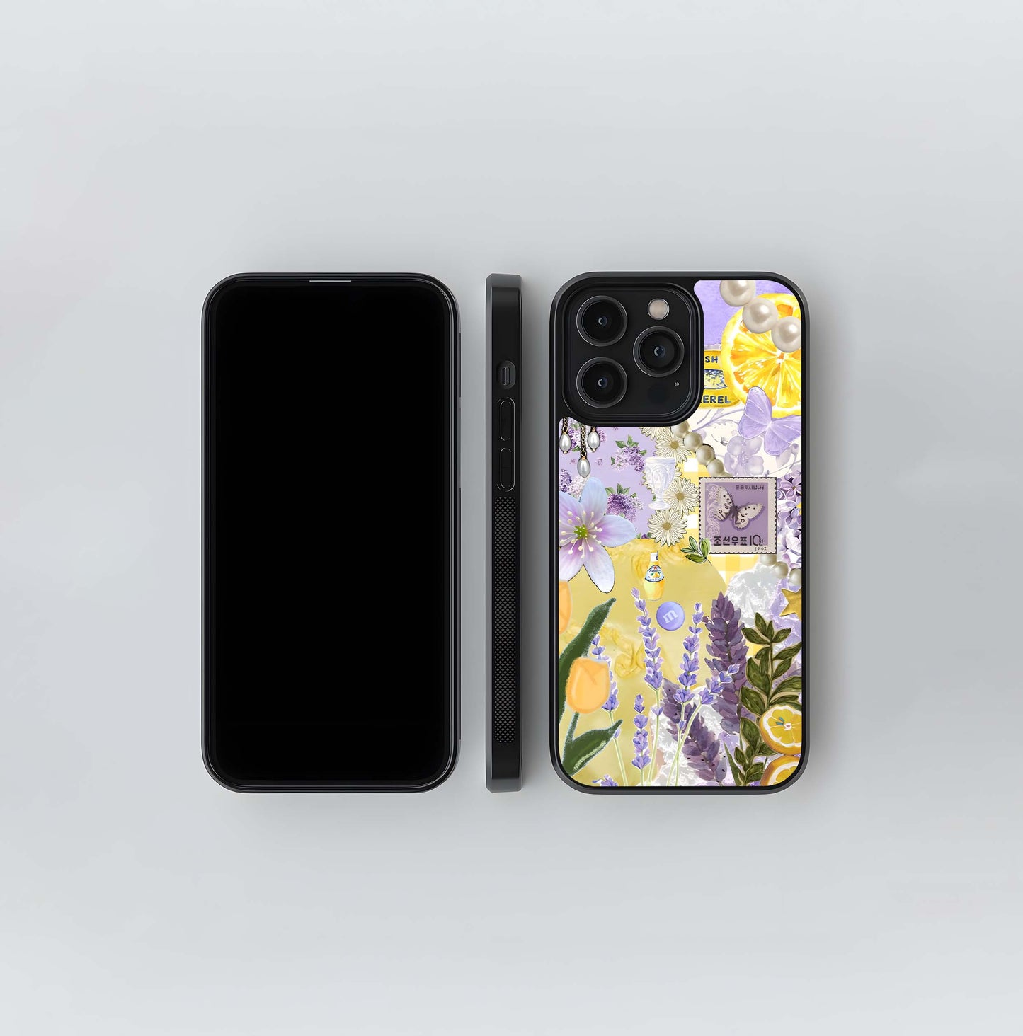 Citrus Collage with Lilac Glass Case