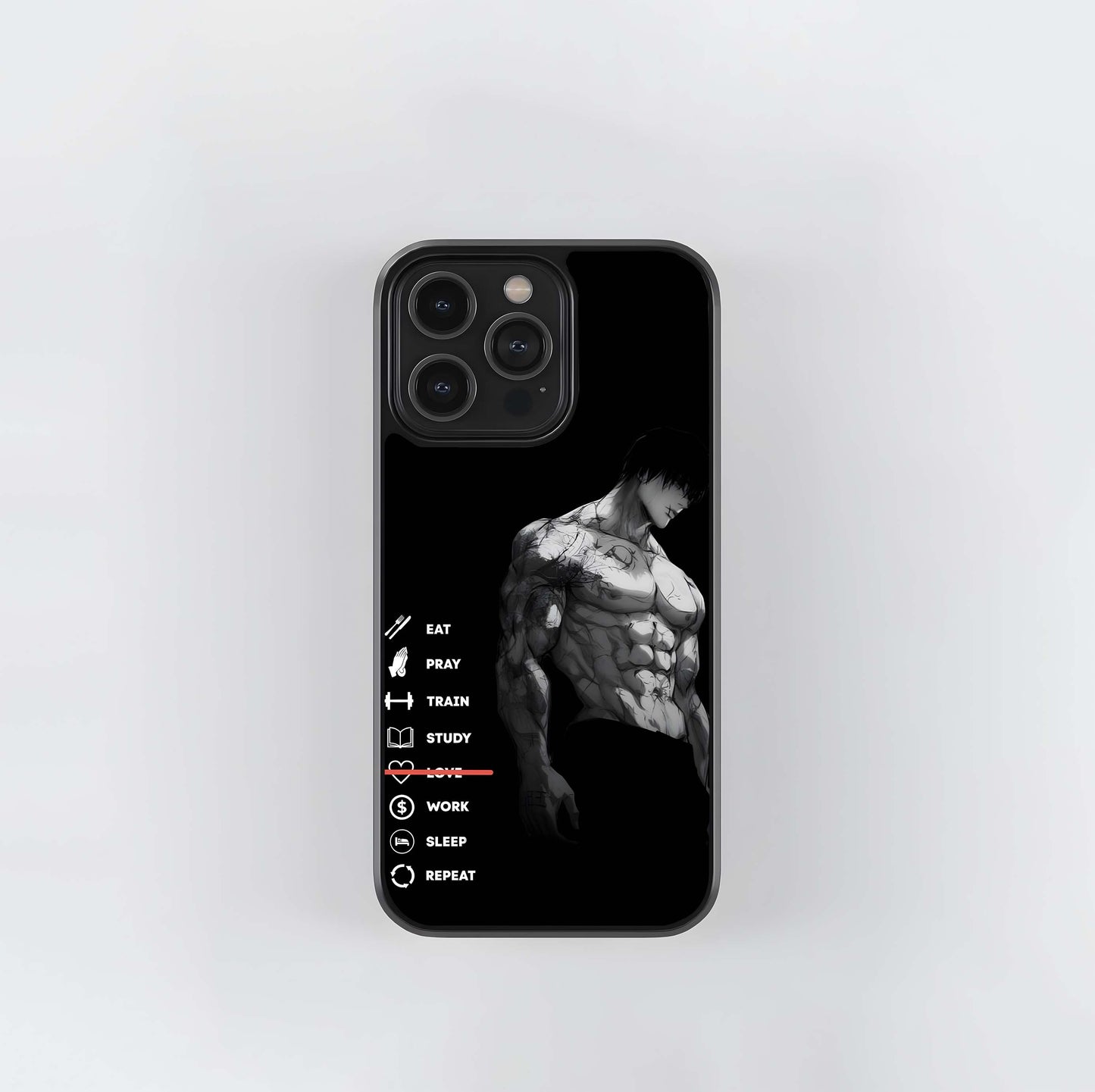 Monochrome Gym Grindset with Love Line Crossed Glass Case