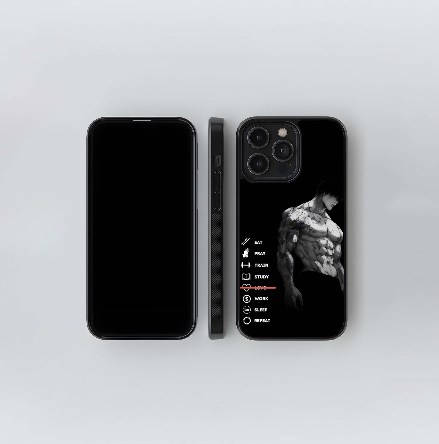 Monochrome Gym Grindset with Love Line Crossed Glass Case