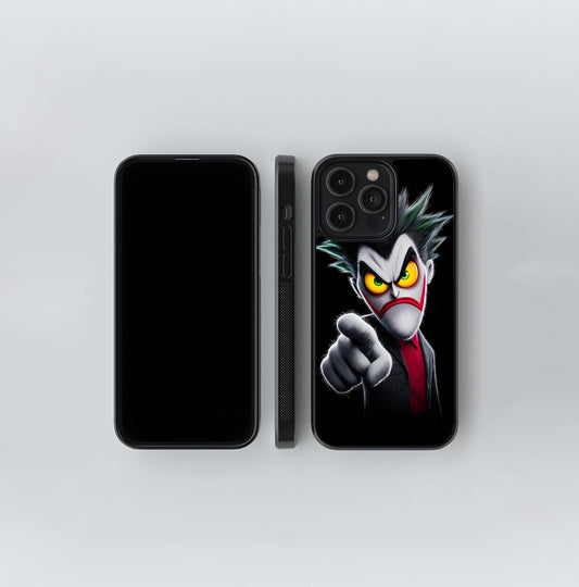 Cartoon Joker Pointing with Yellow Eyes Glass Case