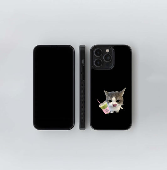 Matcha Cat Meme Glass Case