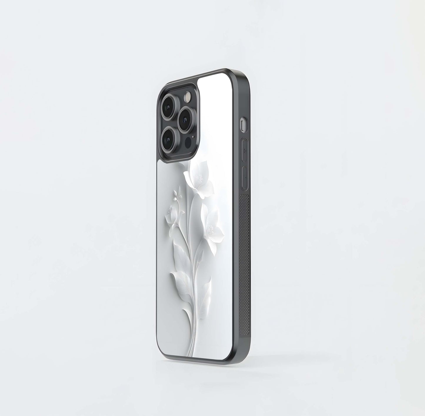 White Embossed Floral Stem Glass Case