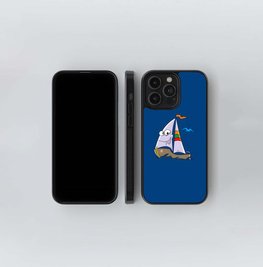 Cartoon Sailboat Character Glass Case