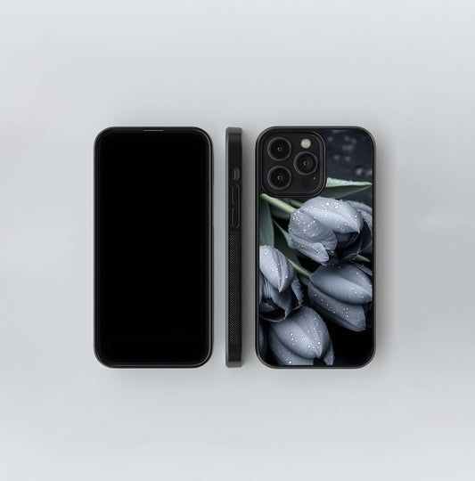 Black and White Rain Tulips Glass Case