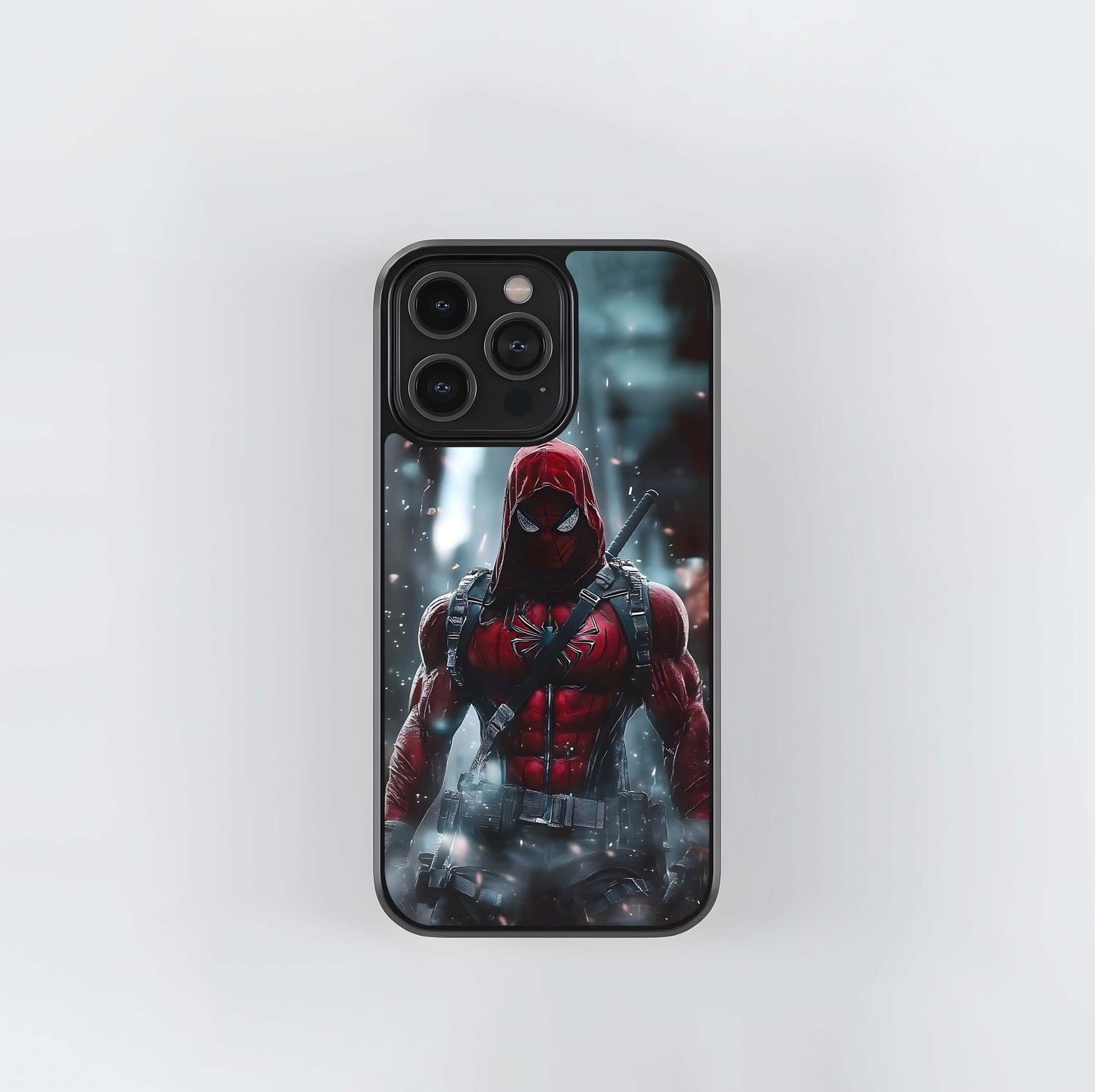 Armored Red Hooded Spider-Man Glass Case