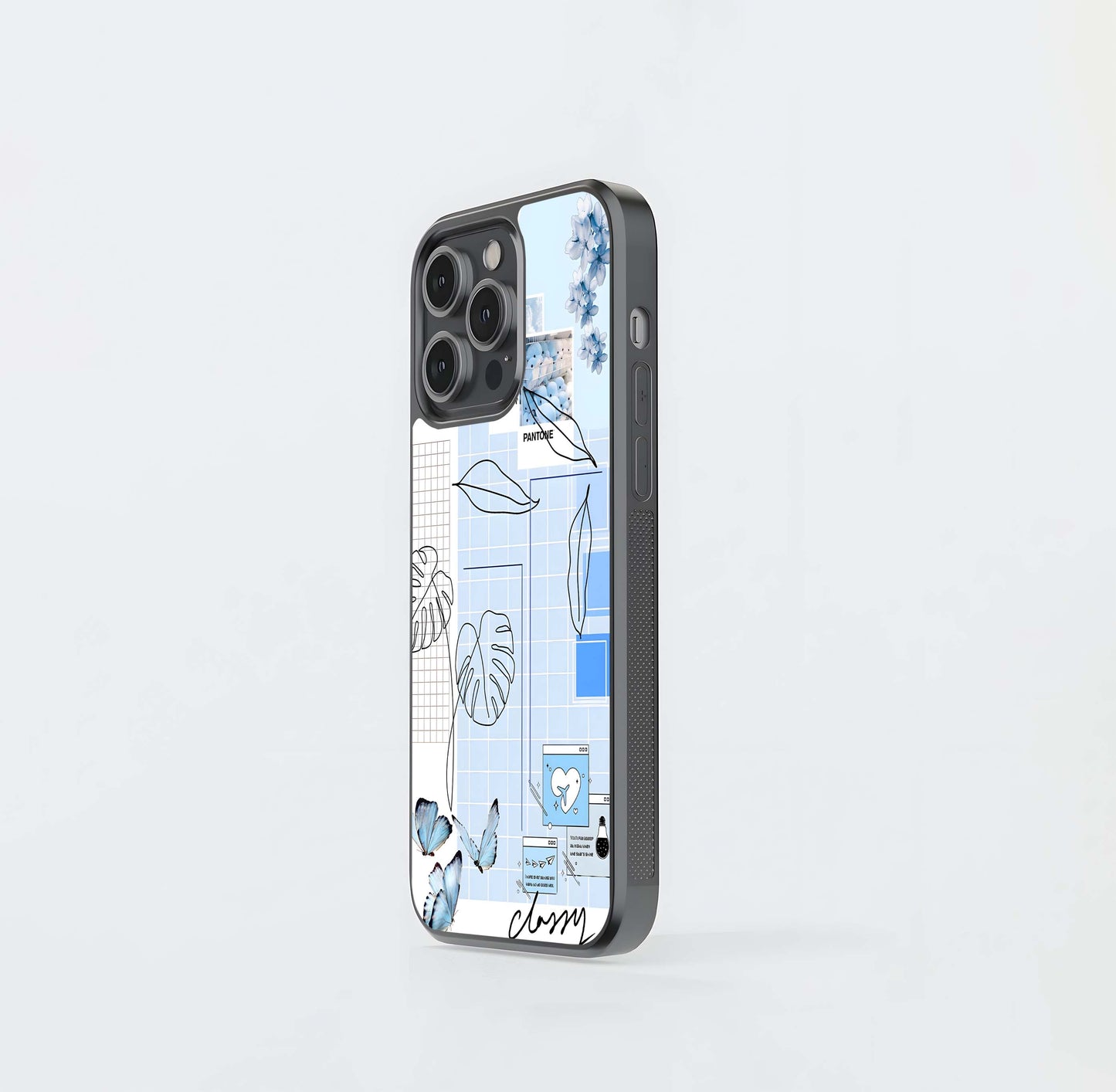 Blue Aesthetic Flower Glass Case