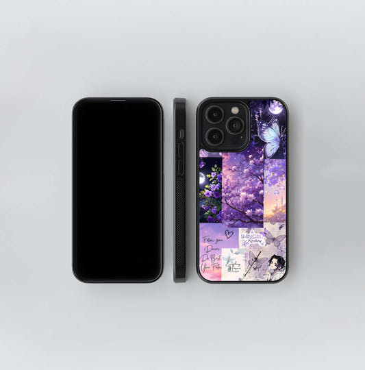 Purple Shinobu Kocho & Floral Aesthetic Collage Glass Case