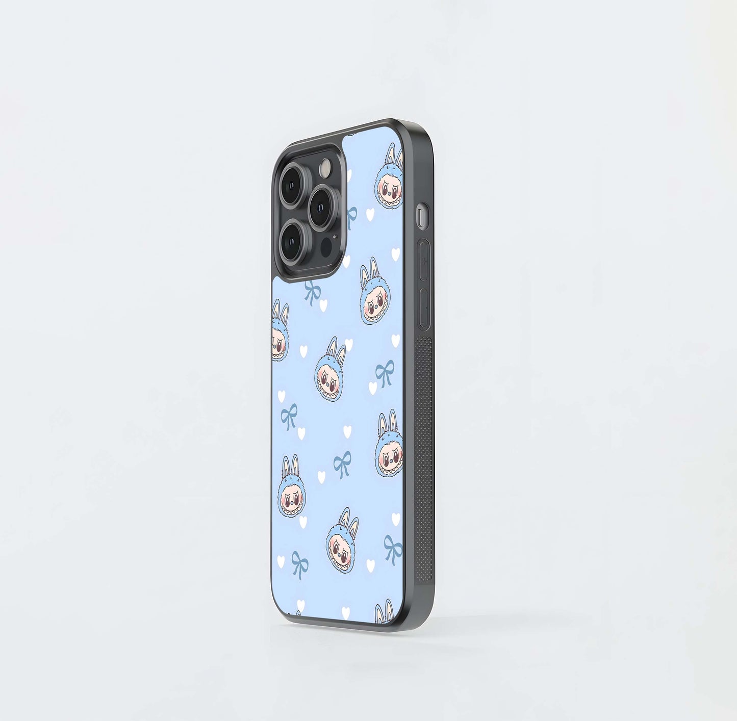 Blue Labubu With Bow Glass Case