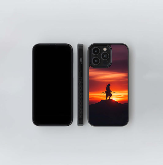 Samurai Silhouette at Sunset Glass Case