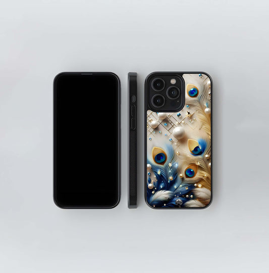 Gilded Peacock Feather Jewels Glass Case