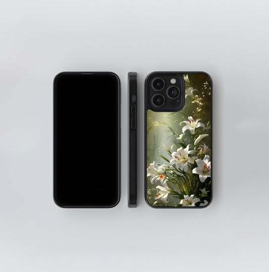 Gilded Stargazer Lilies Glass Case