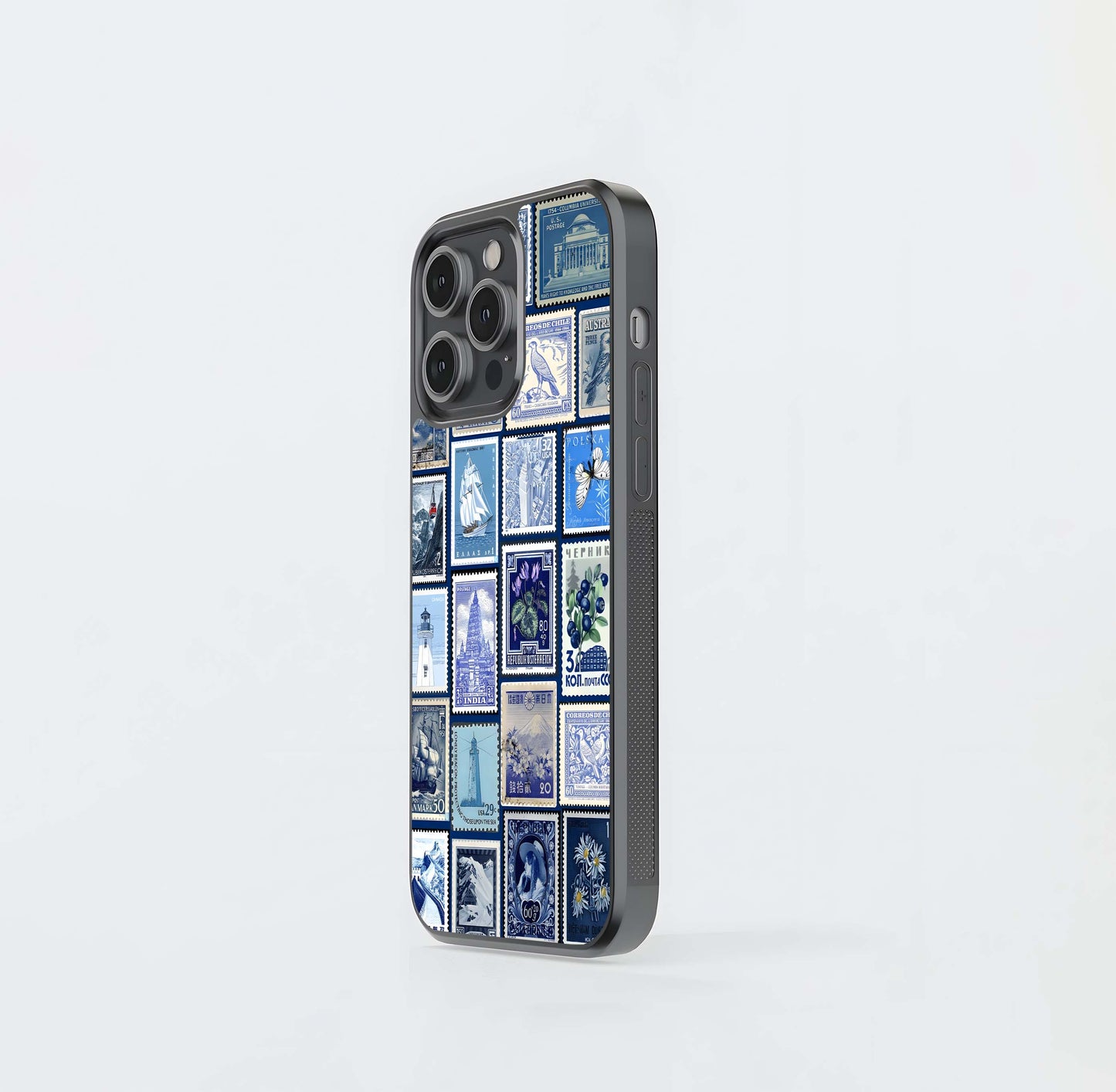 Blue Stamp Collage Glass Case