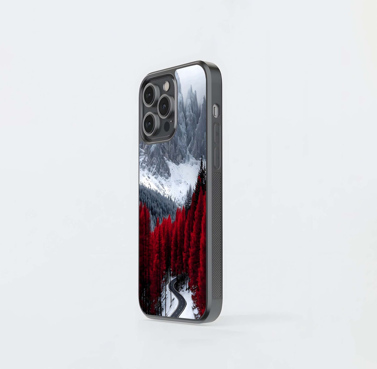 Snowy Peaks and Red Forest Glass Case