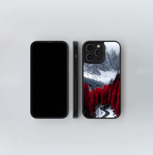 Snowy Peaks and Red Forest Glass Case