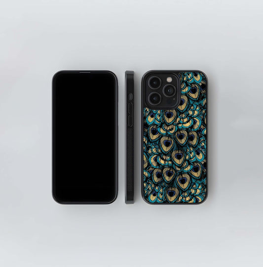 Teal & Gold Peacock Feather Pattern Glass Case