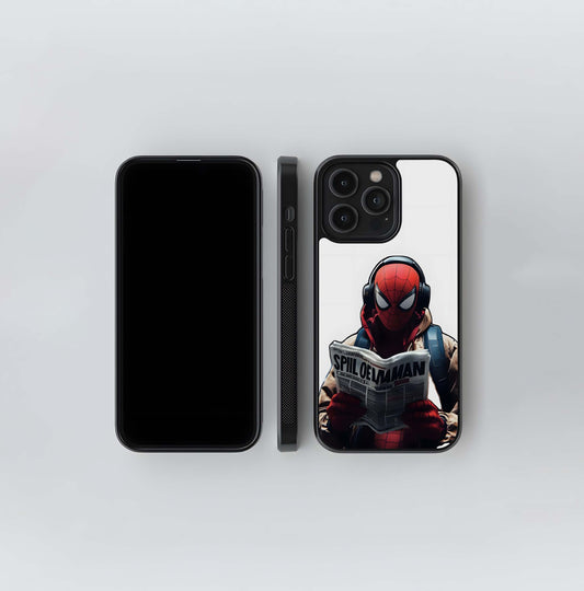 Spider-Man Reading a Newspaper with Headphones Glass Case