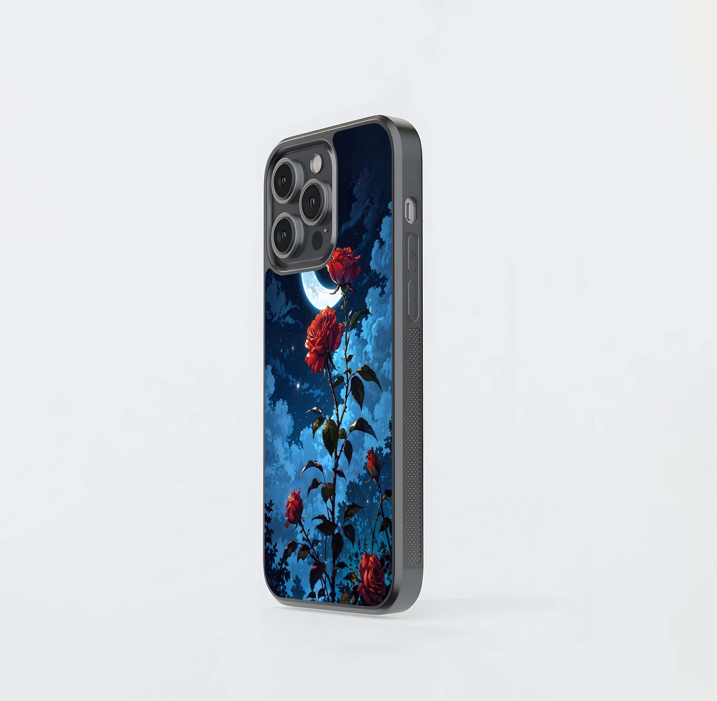 Crimson Rose Moon Glass Case