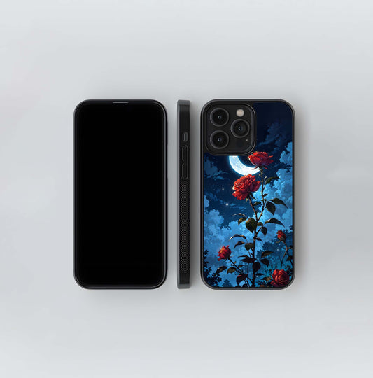 Crimson Rose Moon Glass Case