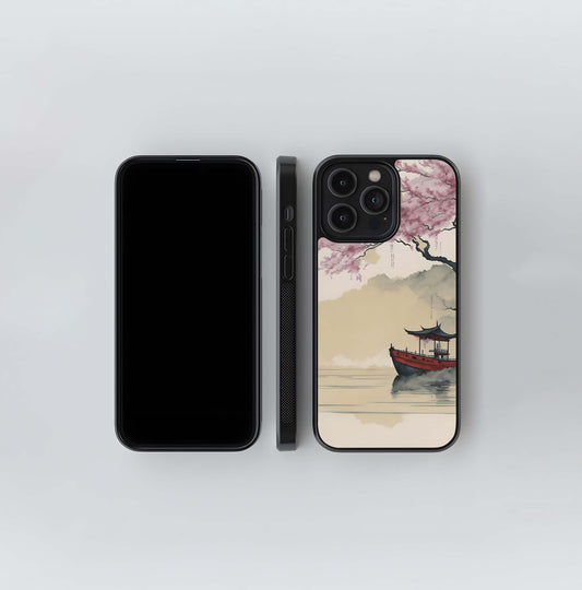 Boat with Sakura & Moon Glass Case