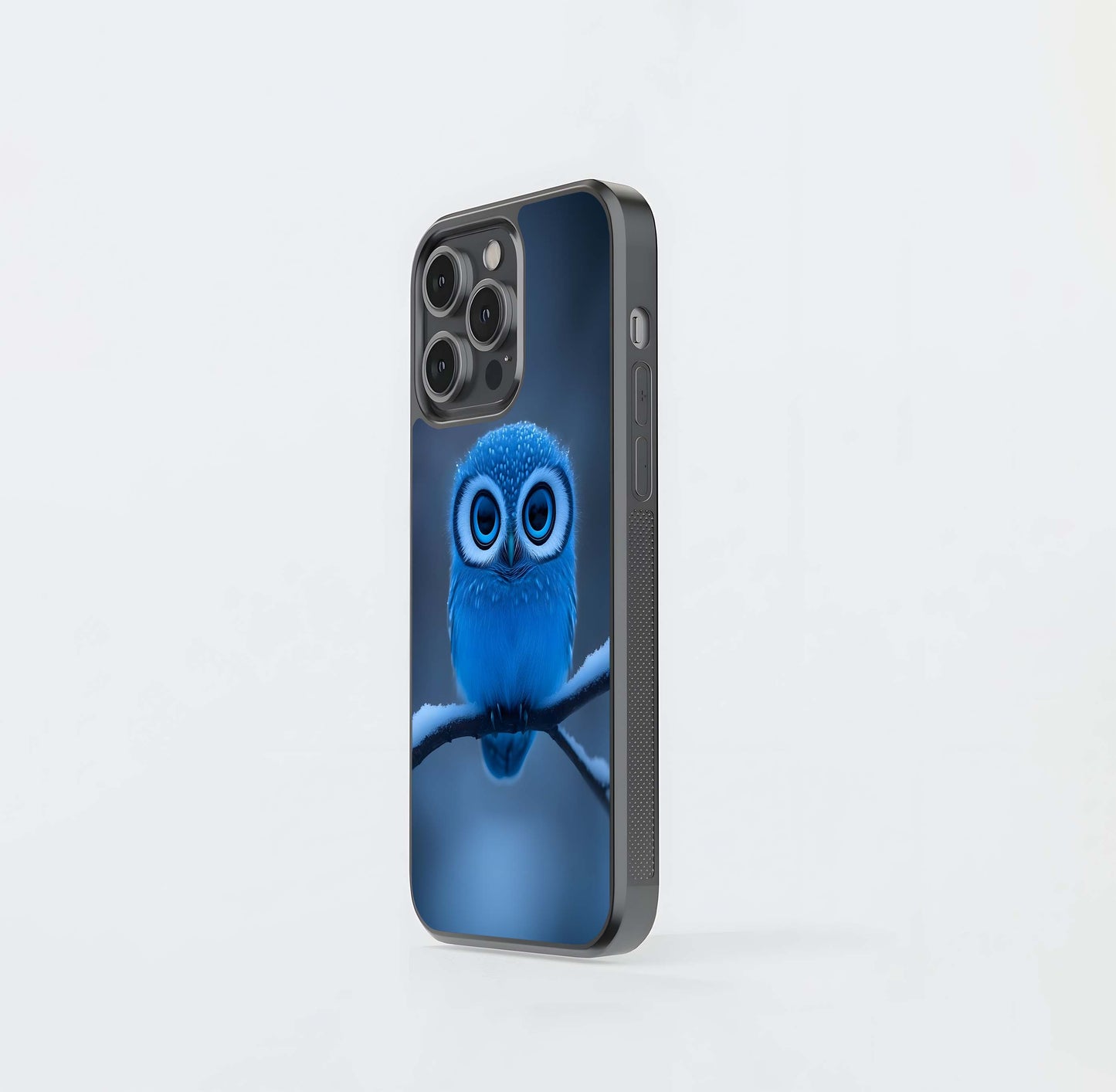 Blue Snowy Cartoon Owl Glass Case