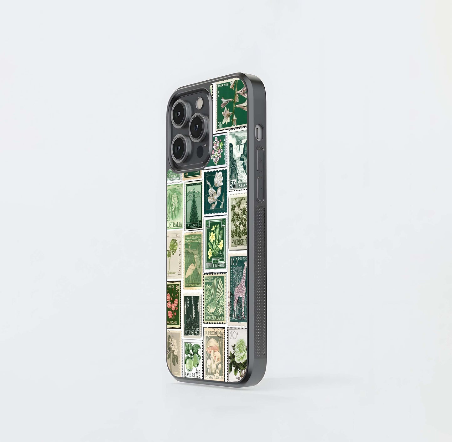 Green Postage Stamp Collage Glass Case