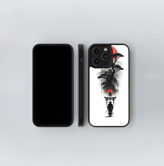 Japanese Samurai Landscape Collage Glass Case