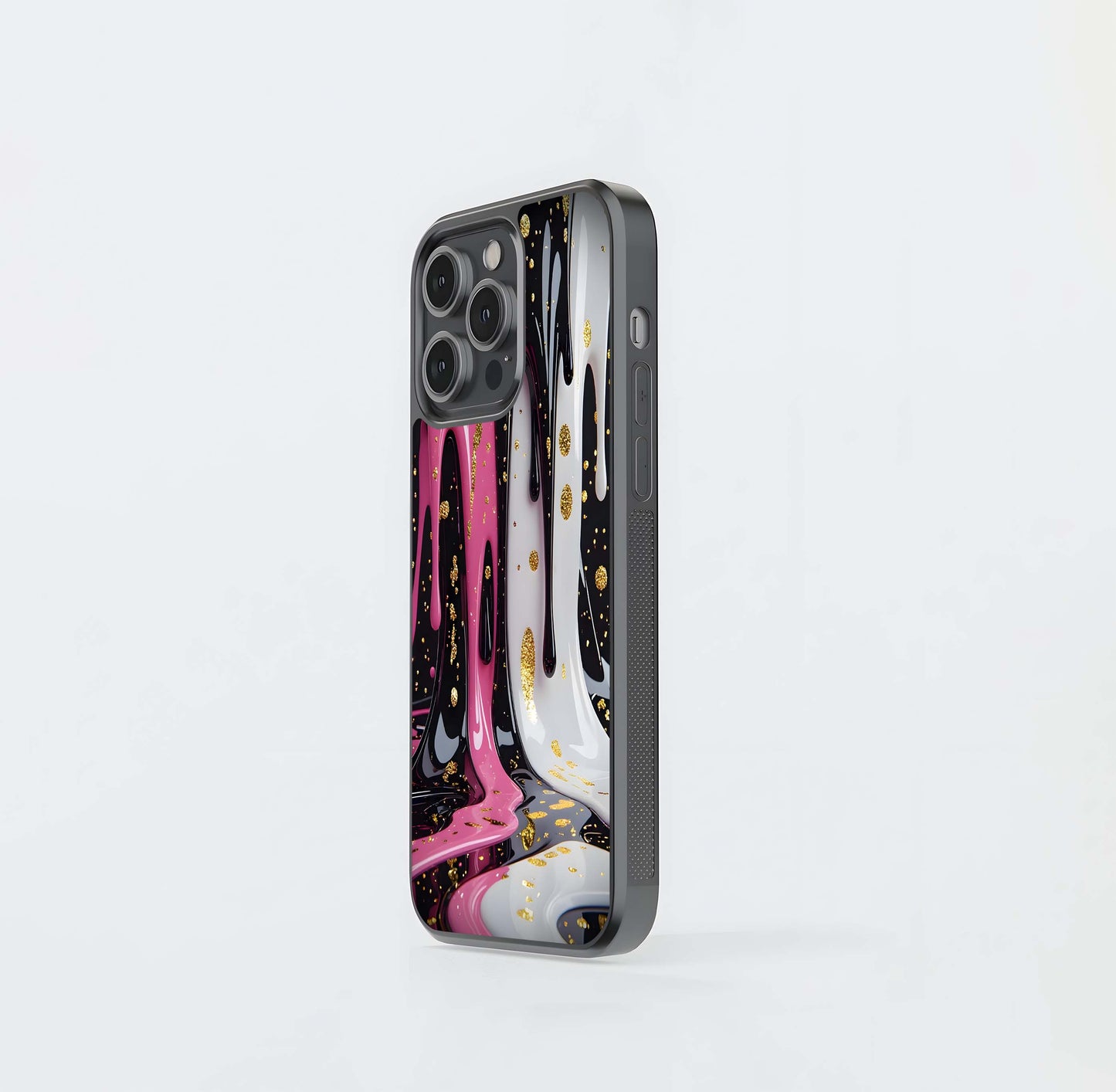 High-Gloss Gold Speckle Drip Glass Case