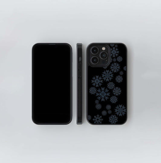 Blue Snowflakes on Black Glass Case