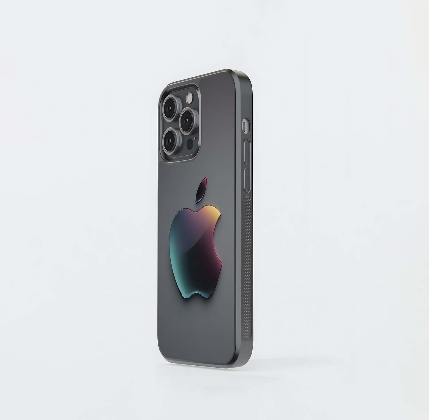 Iridescent Glass Apple Logo on Gray Glass Case