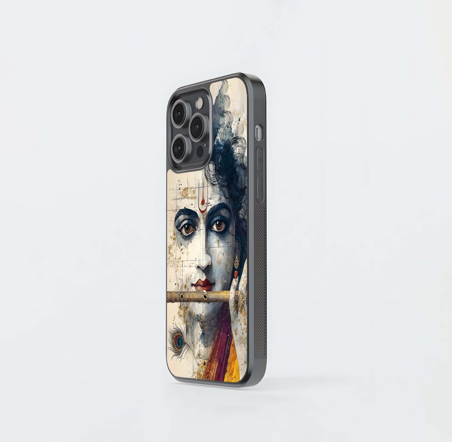 Krishna Flute Sketch-Watercolor Glass Case