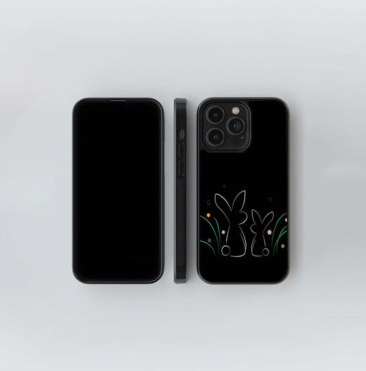 Bunny Silhouettes on Black Glass Case