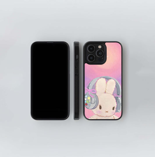 Bunny With Headphone Glass Case