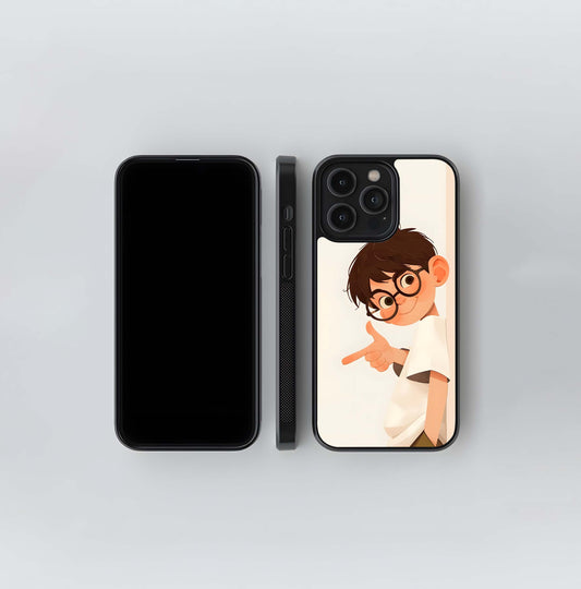Cartoon Boy Pointing with Glasses Glass Case