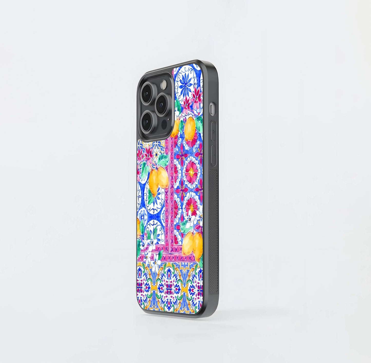 Lemon Tiles with Flowers Glass Case