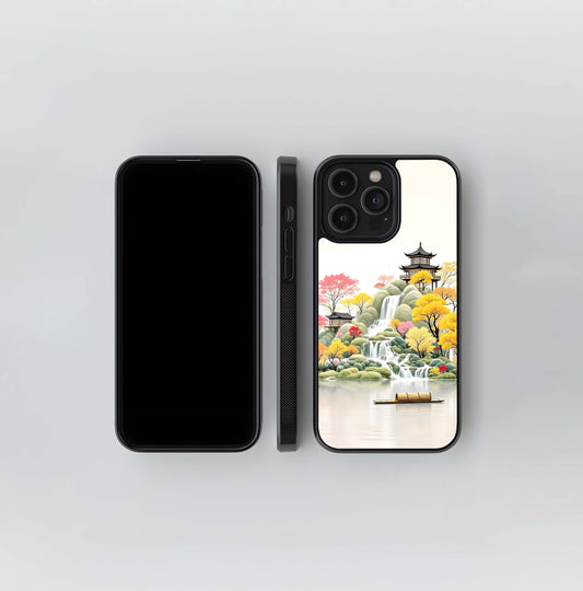 Autumn Pagoda Waterfall Glass Case