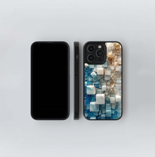 Abstract Blue and Tan Cube Mosaic Glass Case