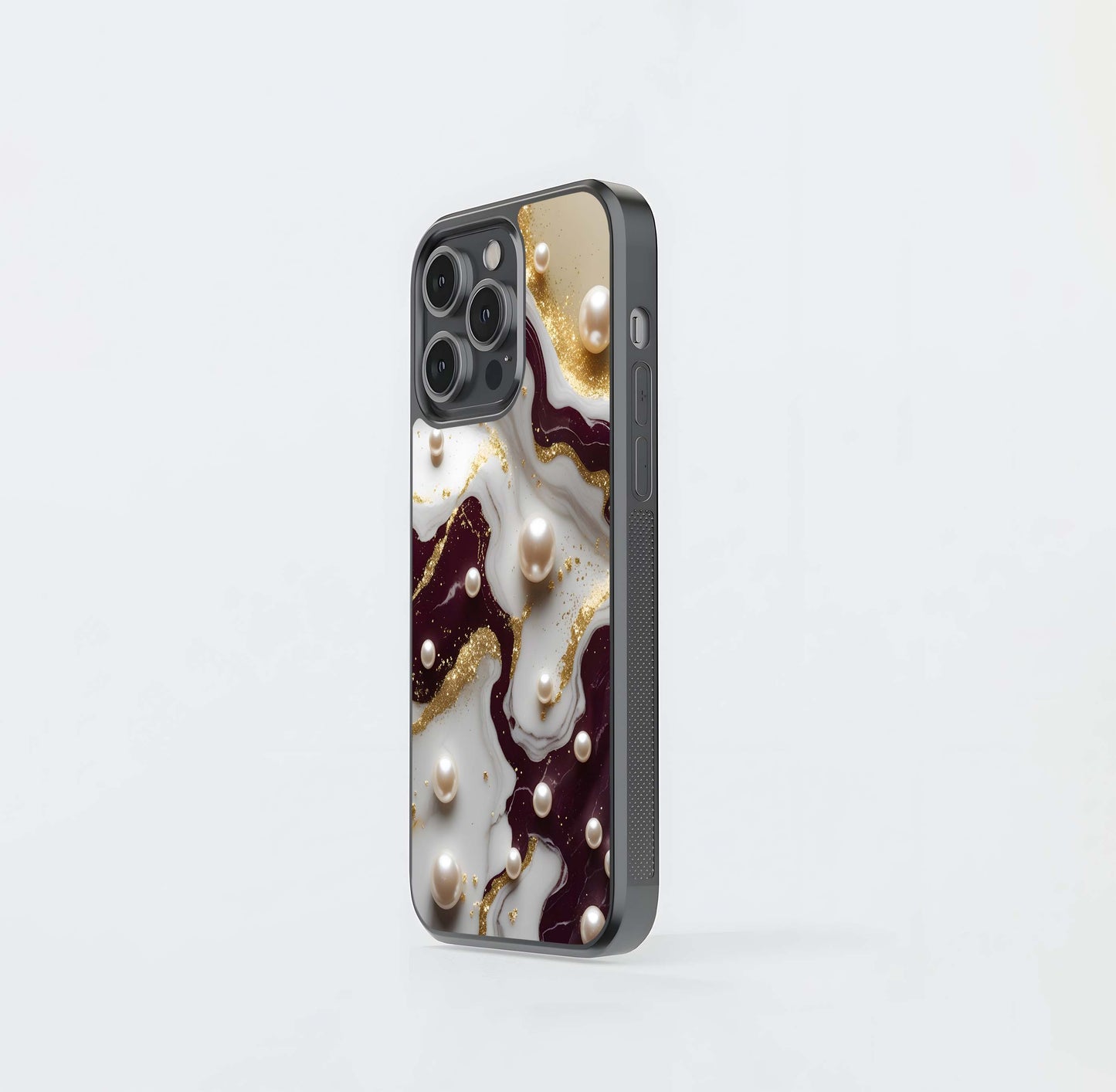 Maroon Gold Marble Glass Case